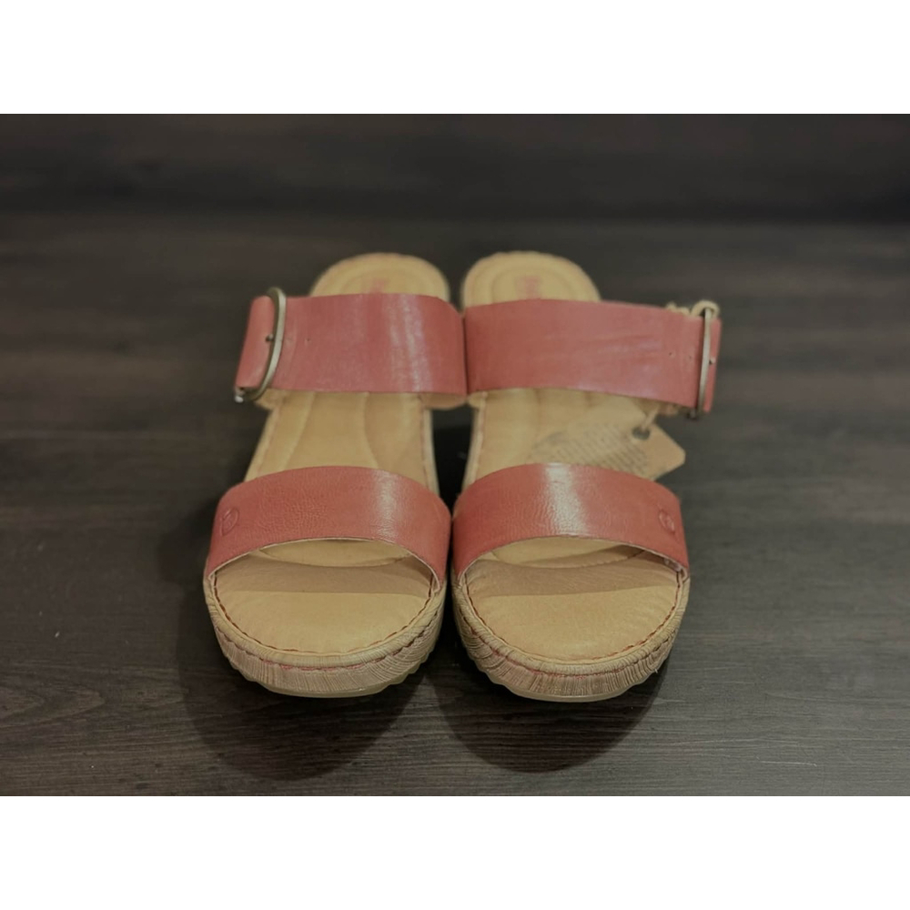 Born Women's Emily LEATHER Straps Wedge Mule Sandals Size 10 M Rust Pink Red - Picture 8 of 15